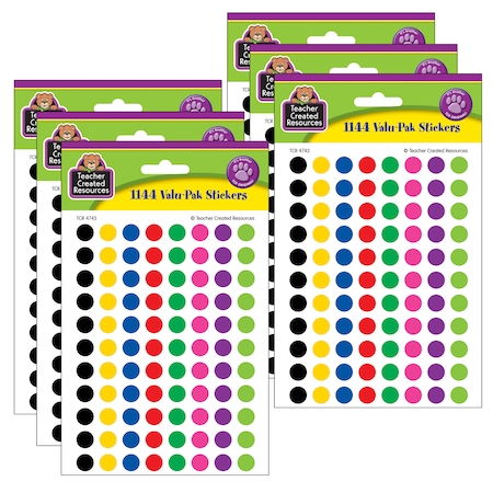 Teacher Created Resources Mini Colorful Circles Valu-Pak Stickers, 1144 Per Pack, PK6 4743